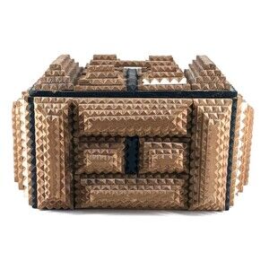 Tramp Art Jewelry Box With Heart Detail on Sides 10x6x7"